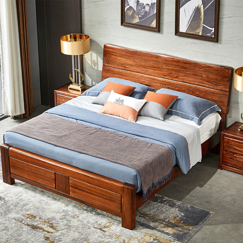 Traditional Solid Wood Standard Bed Solid Color Bed with Headboard