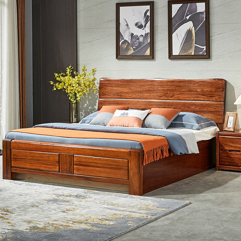 Traditional Solid Wood Standard Bed Solid Color Bed with Headboard
