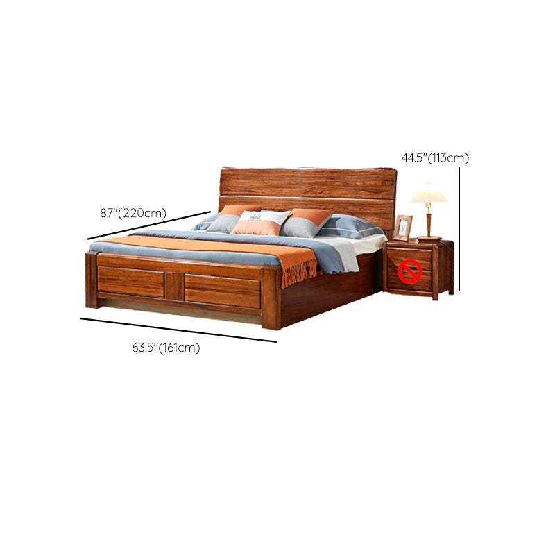Traditional Solid Wood Standard Bed Solid Color Bed with Headboard