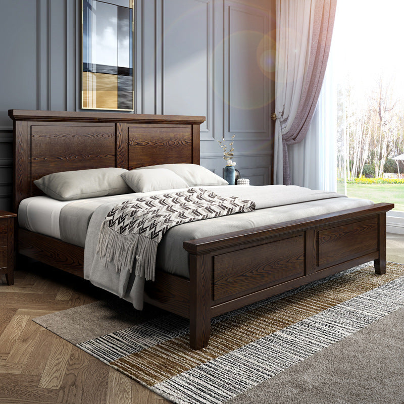 Ash Standard Bed Mid-Century Modern Bed Frame with Headboard