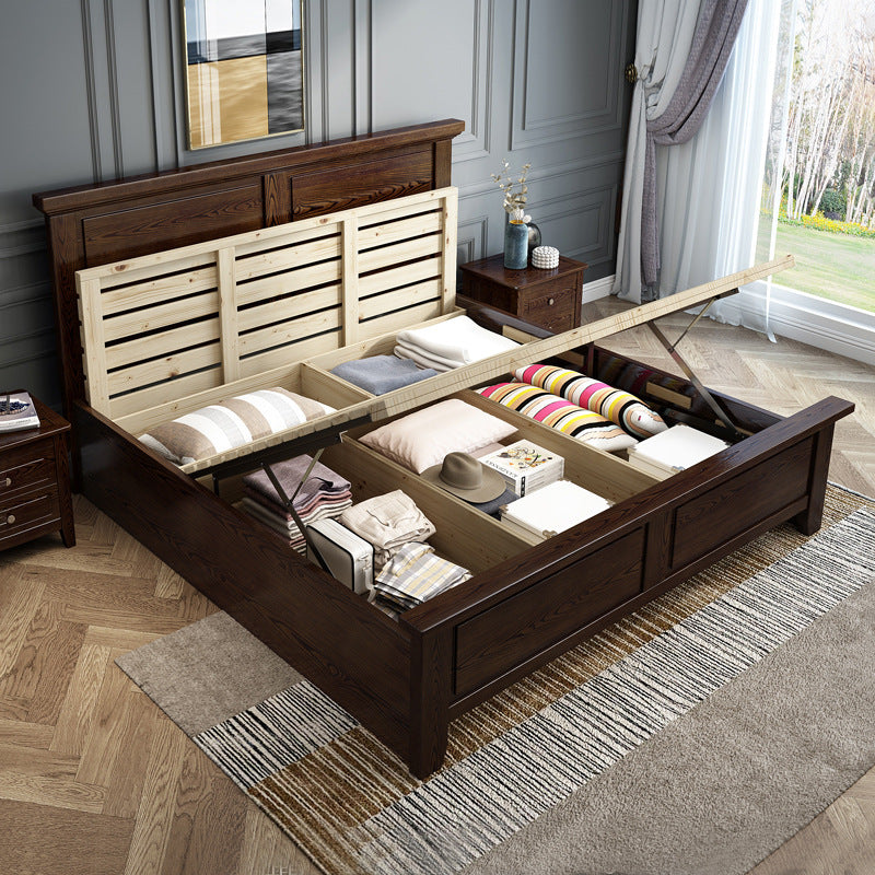 Ash Standard Bed Mid-Century Modern Bed Frame with Headboard