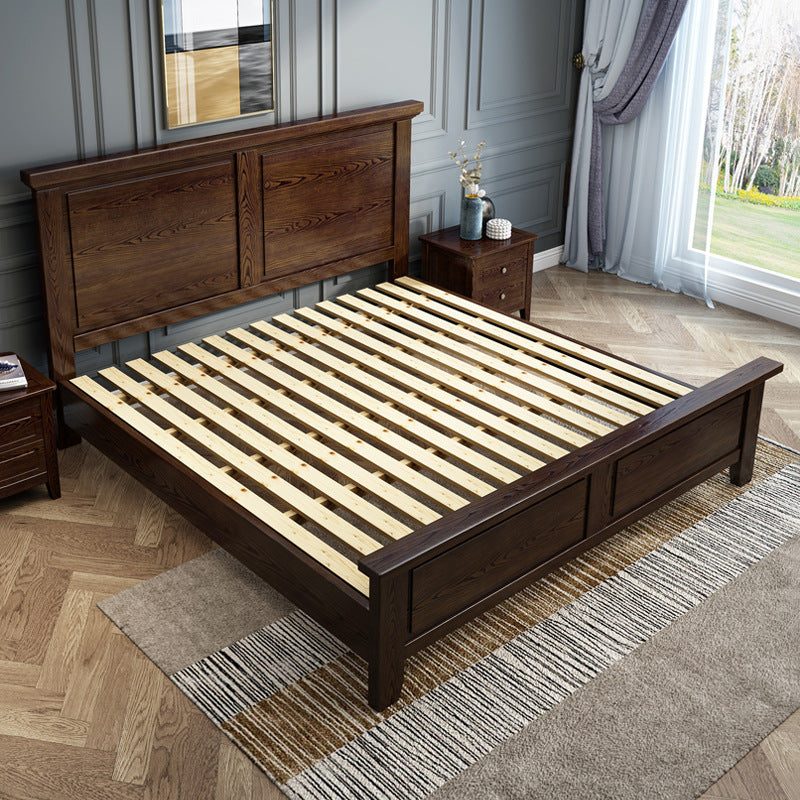 Ash Standard Bed Mid-Century Modern Bed Frame with Headboard