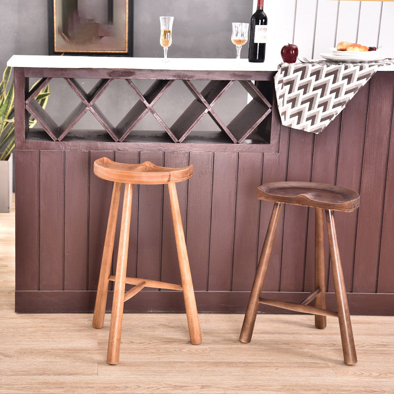 Industrial Backless Solid Wood Counter Stool Wooden Armless High Chair with 3 Legs