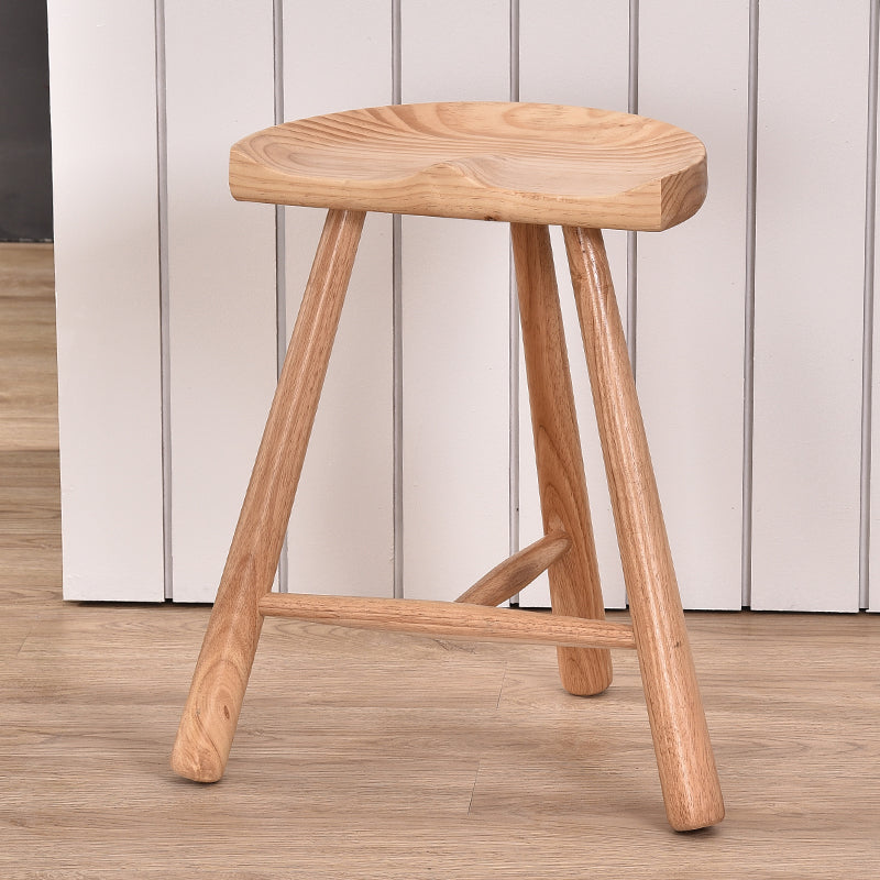 Industrial Backless Solid Wood Counter Stool Wooden Armless High Chair with 3 Legs