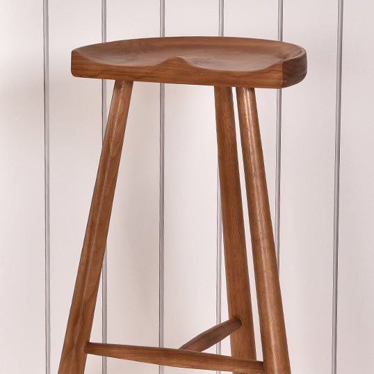 Industrial Backless Solid Wood Counter Stool Wooden Armless High Chair with 3 Legs