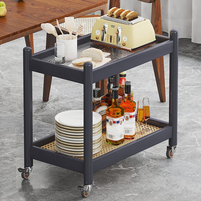 Modern Rectangular Glass Top End Table Wood Base Side Table with Shelf and Wheel