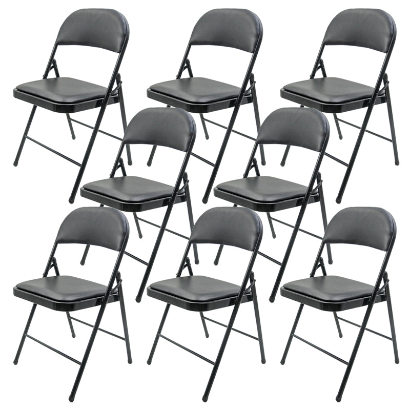 Contemporary Black Metal Frame Chair Armless Faux Leather Conference Chair