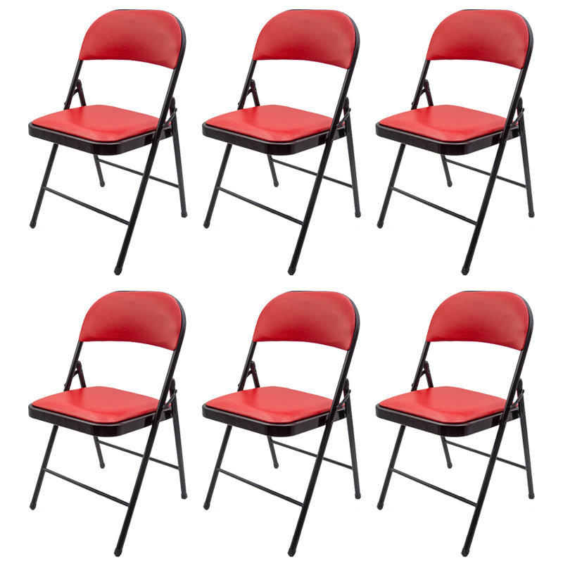 Contemporary Black Metal Frame Chair Armless Faux Leather Conference Chair