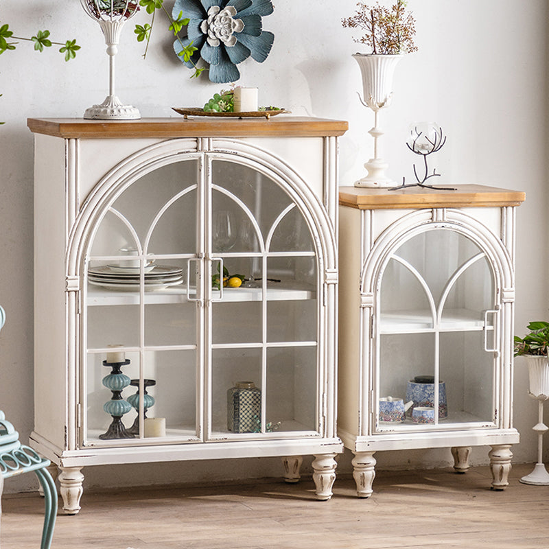 Traditional Pine Display Stand Glass Doors Storage Cabinet with Doors for Bedroom