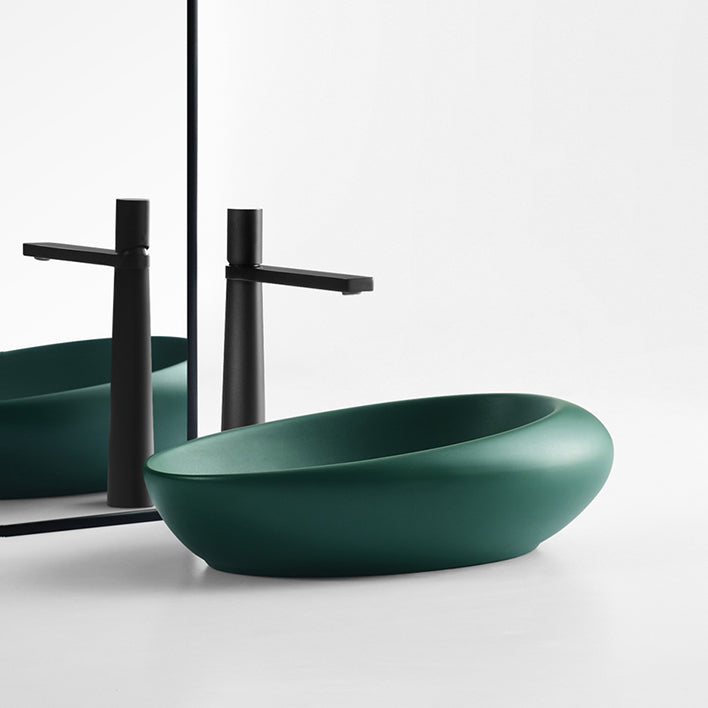 Modern Bathroom Sink Porcelain Pop-Up Drain Oval-Shape Vessel Lavatory Sink