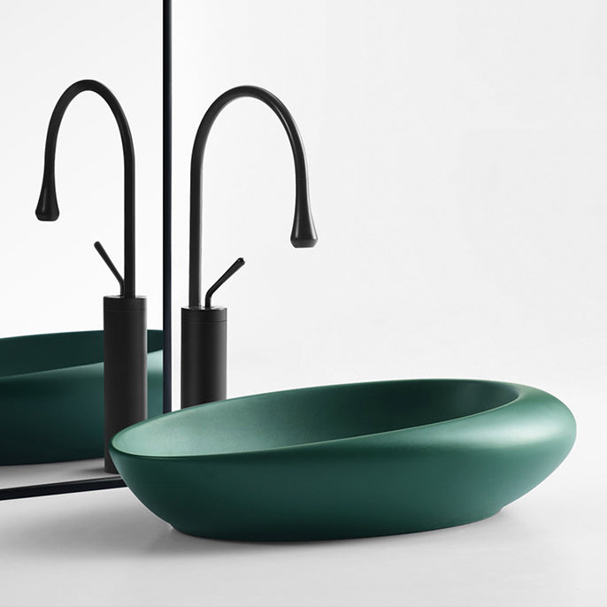 Modern Bathroom Sink Porcelain Pop-Up Drain Oval-Shape Vessel Lavatory Sink