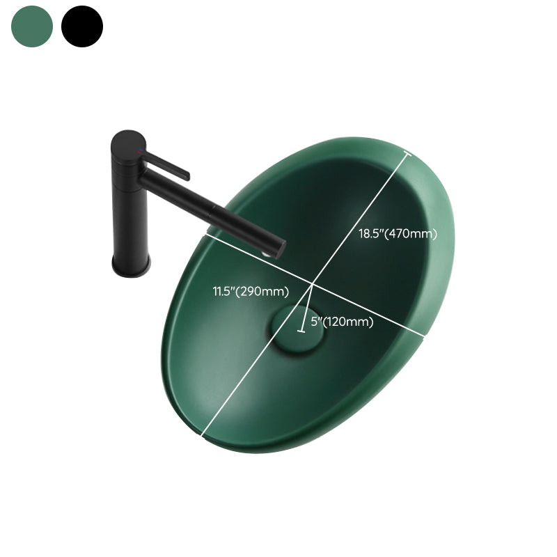 Modern Bathroom Sink Porcelain Pop-Up Drain Oval-Shape Vessel Lavatory Sink