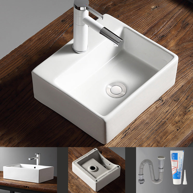 Modern Bathroom Sink Porcelain Rectangular with Drain Assembly Vessel Lavatory Sink