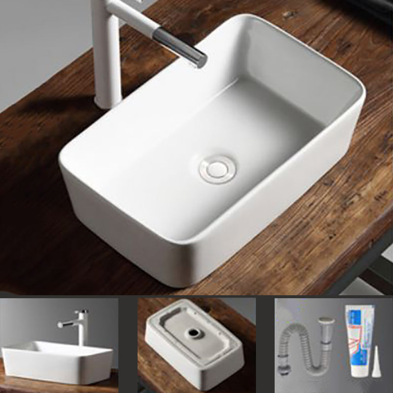 Modern Bathroom Sink Porcelain Rectangular with Drain Assembly Vessel Lavatory Sink