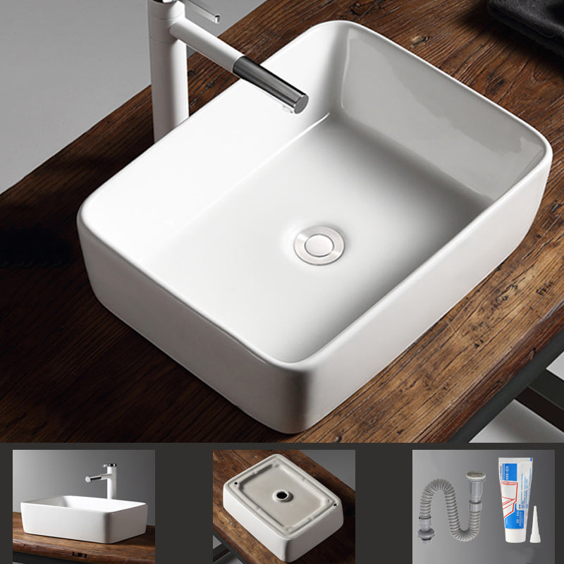 Modern Bathroom Sink Porcelain Rectangular with Drain Assembly Vessel Lavatory Sink