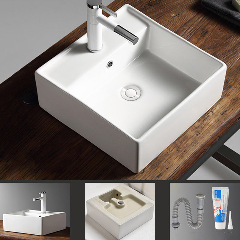 Modern Bathroom Sink Porcelain Rectangular with Drain Assembly Vessel Lavatory Sink