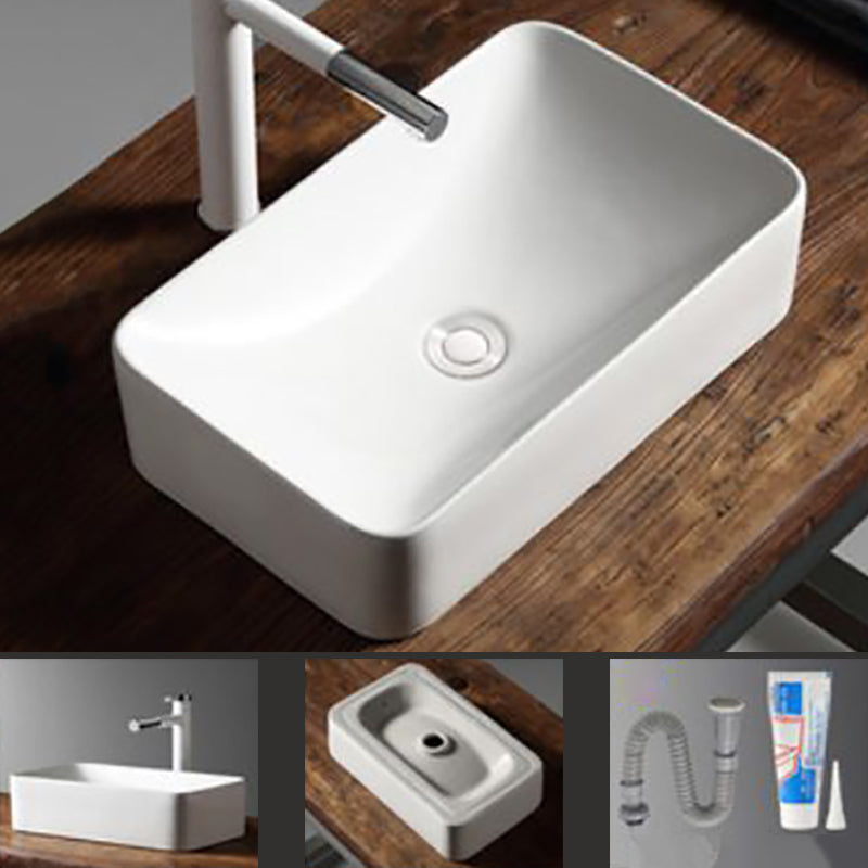 Modern Bathroom Sink Porcelain Rectangular with Drain Assembly Vessel Lavatory Sink