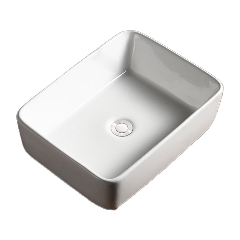 Modern Bathroom Sink Porcelain Rectangular with Drain Assembly Vessel Lavatory Sink