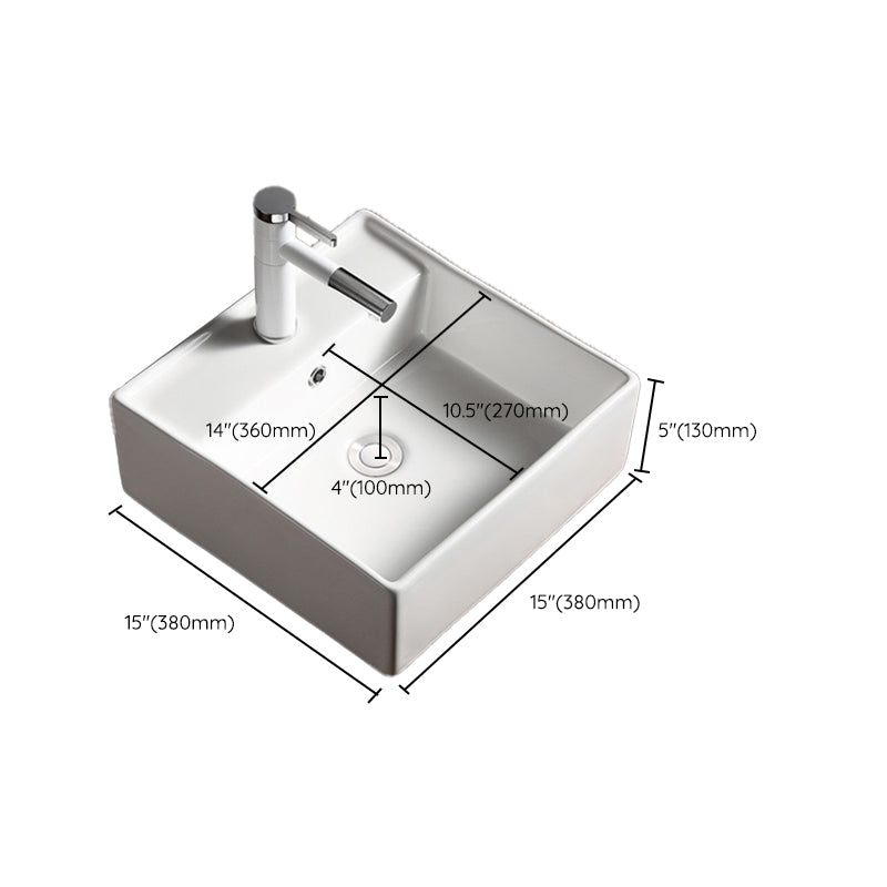 Modern Bathroom Sink Porcelain Rectangular with Drain Assembly Vessel Lavatory Sink
