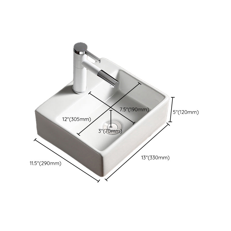 Modern Bathroom Sink Porcelain Rectangular with Drain Assembly Vessel Lavatory Sink