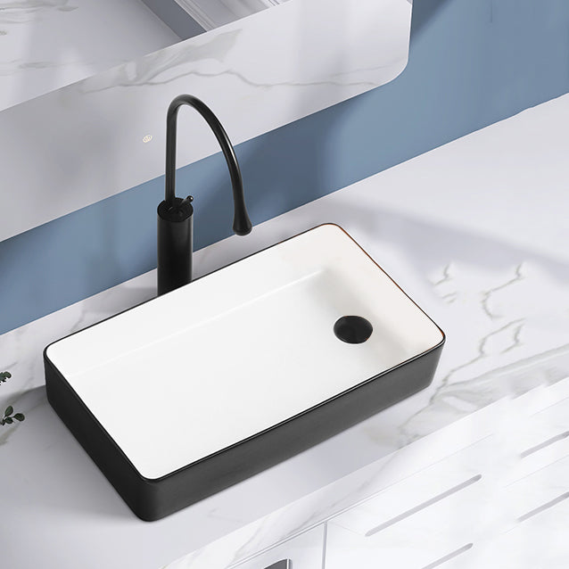 Contemporary Bathroom Sink Porcelain Solid Color Rectangular Vessel Lavatory Sink