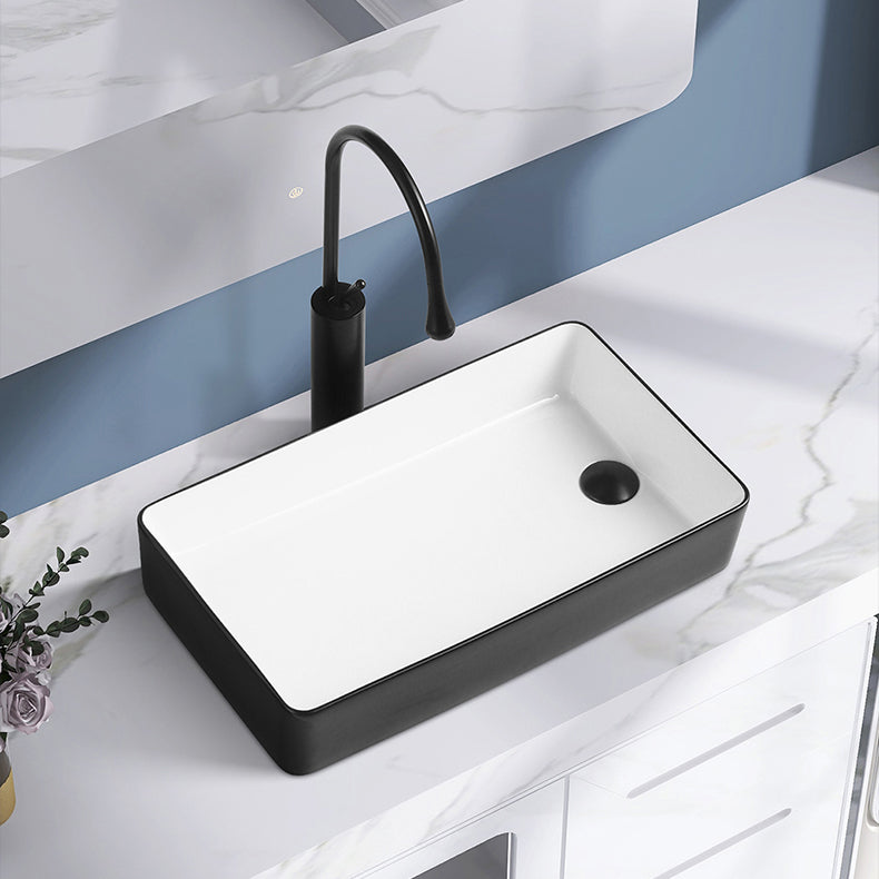 Contemporary Bathroom Sink Porcelain Solid Color Rectangular Vessel Lavatory Sink