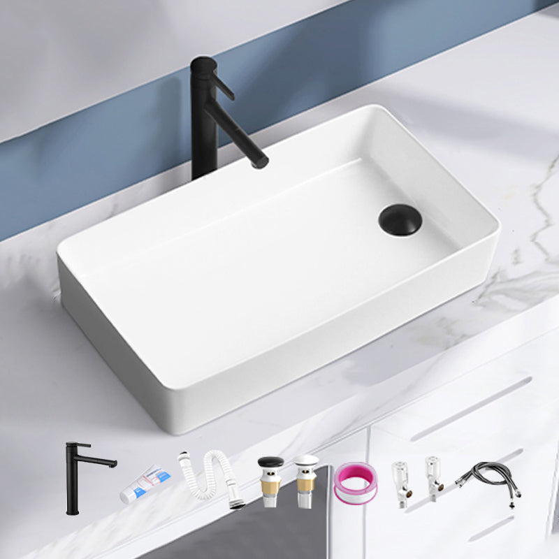 Contemporary Bathroom Sink Porcelain Solid Color Rectangular Vessel Lavatory Sink