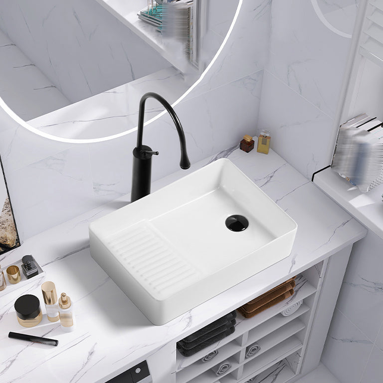 Contemporary Bathroom Sink Porcelain Solid Color Rectangular Vessel Lavatory Sink
