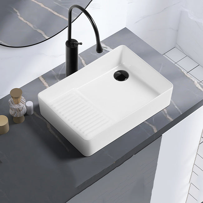 Contemporary Bathroom Sink Porcelain Solid Color Rectangular Vessel Lavatory Sink