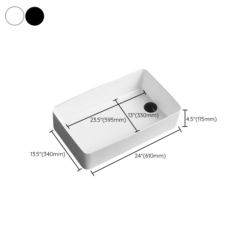 Contemporary Bathroom Sink Porcelain Solid Color Rectangular Vessel Lavatory Sink