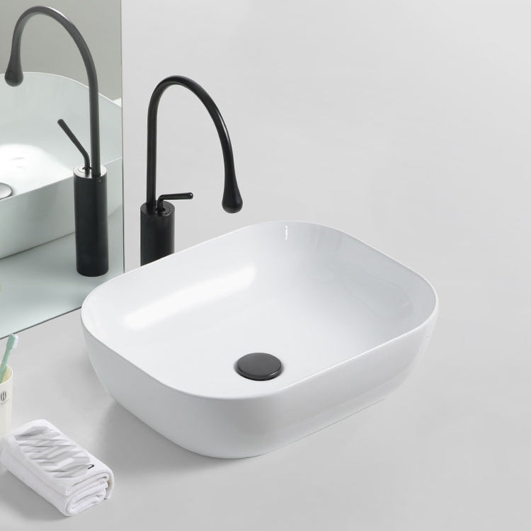 Contemporary Bathroom Sink Porcelain Solid Color Rectangular Vessel with Pop-Up Drain