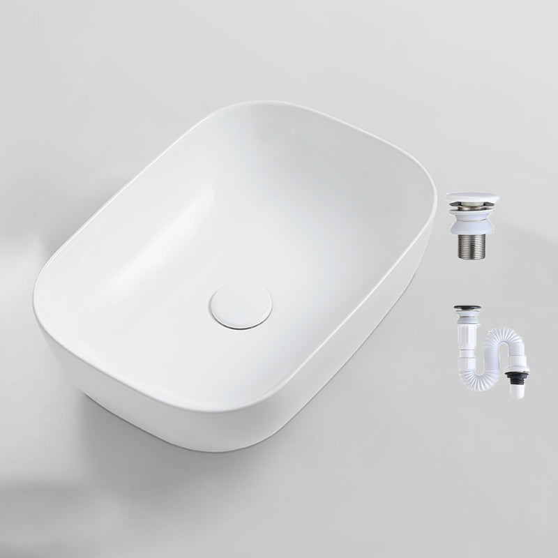 Contemporary Bathroom Sink Porcelain Solid Color Rectangular Vessel with Pop-Up Drain