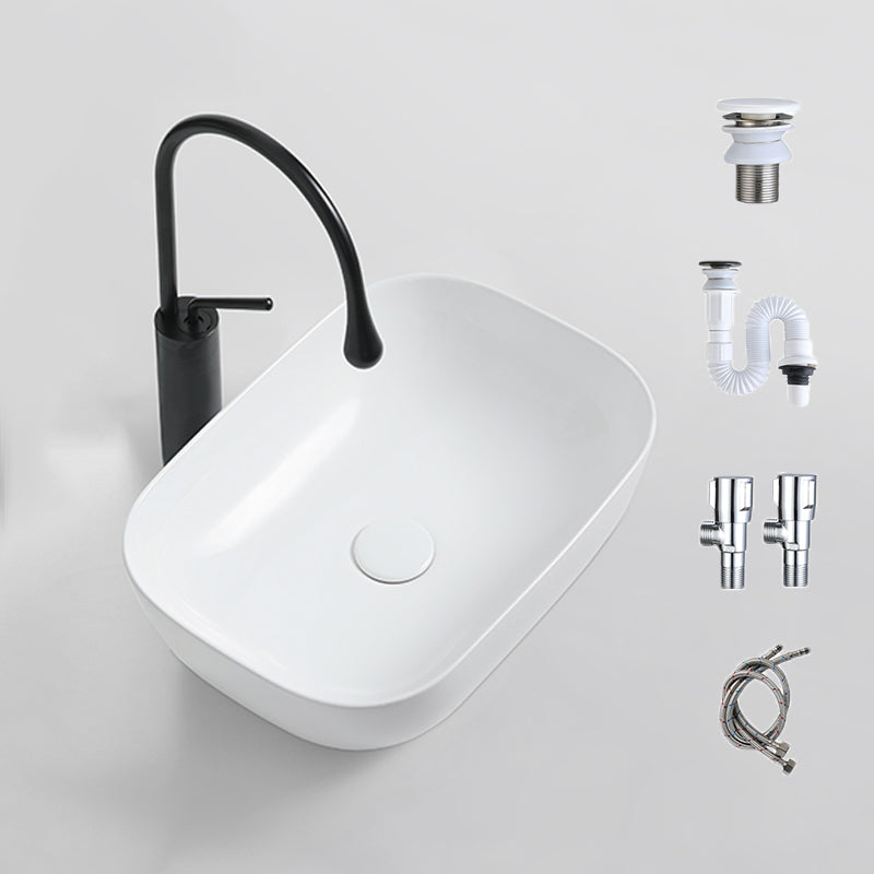 Contemporary Bathroom Sink Porcelain Solid Color Rectangular Vessel with Pop-Up Drain