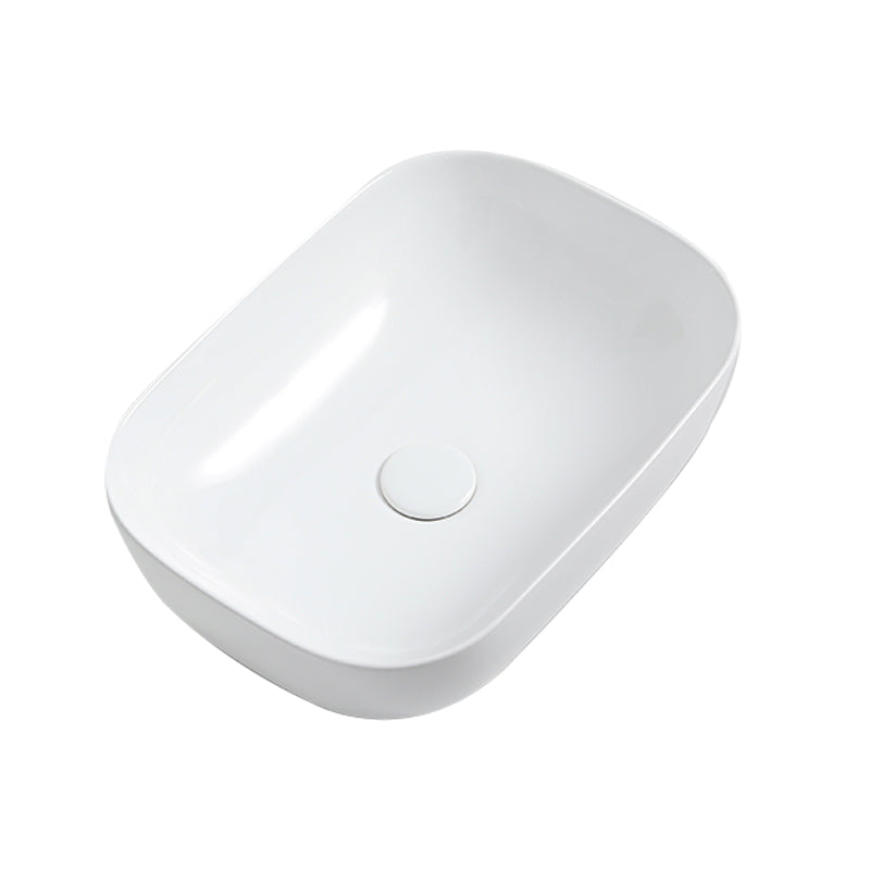 Contemporary Bathroom Sink Porcelain Solid Color Rectangular Vessel with Pop-Up Drain