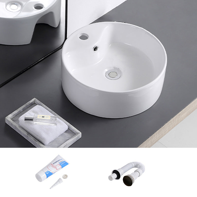 Contemporary Bathroom Sink with Single Faucet Hole Porcelain Round Vessel