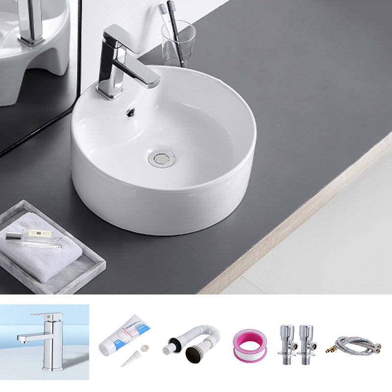 Contemporary Bathroom Sink with Single Faucet Hole Porcelain Round Vessel