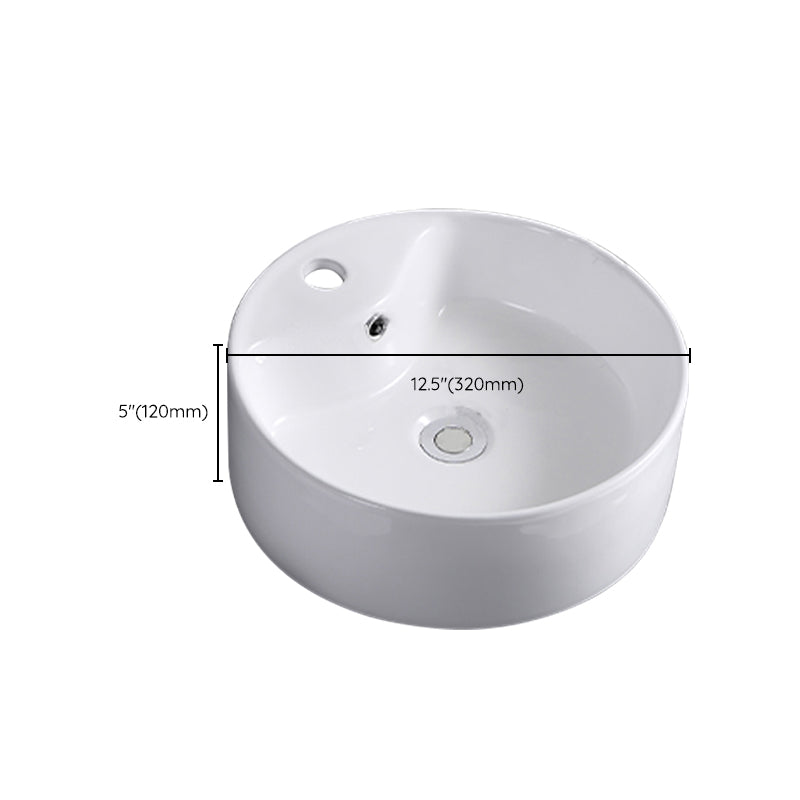 Contemporary Bathroom Sink with Single Faucet Hole Porcelain Round Vessel