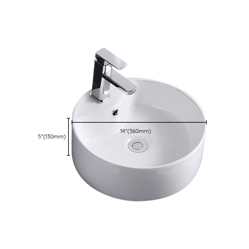 Contemporary Bathroom Sink with Single Faucet Hole Porcelain Round Vessel