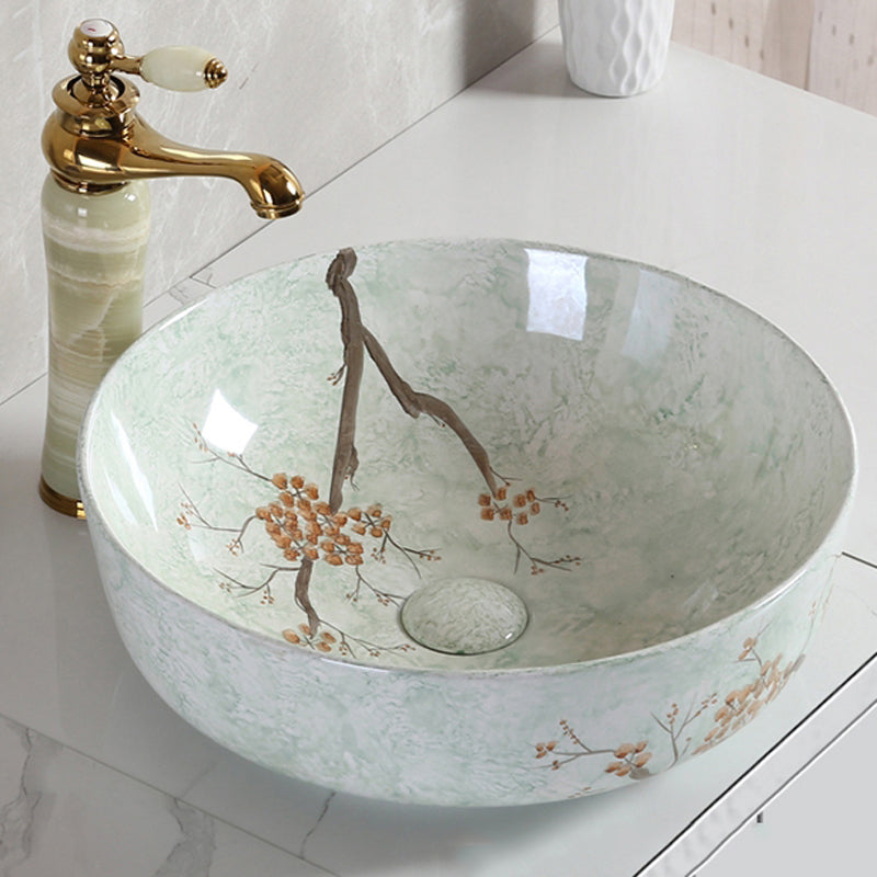 Traditional Bathroom Sink with Single Faucet Hole Porcelain Round Vessel