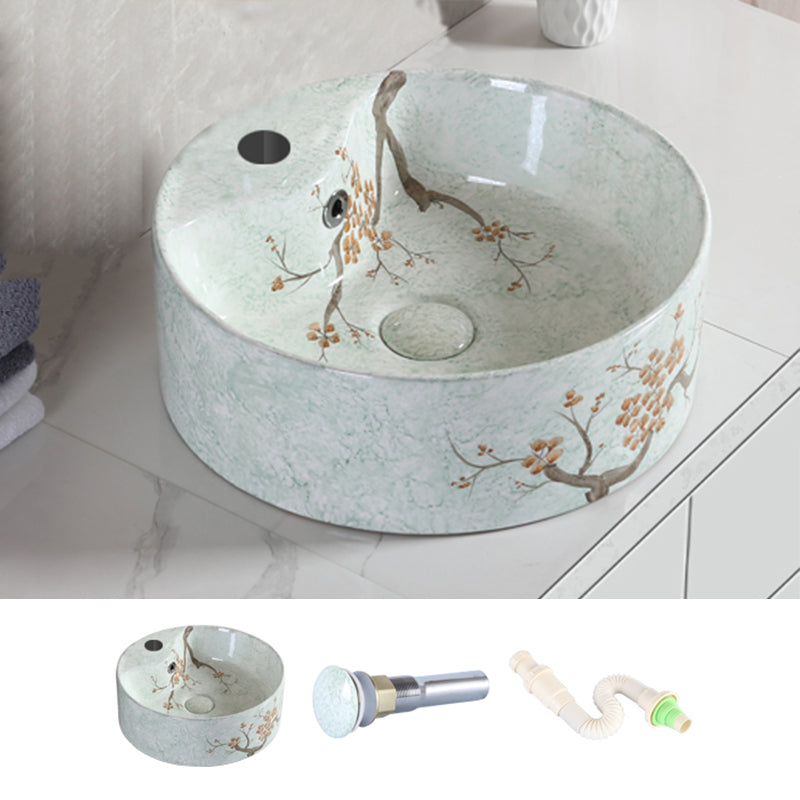 Traditional Bathroom Sink with Single Faucet Hole Porcelain Round Vessel