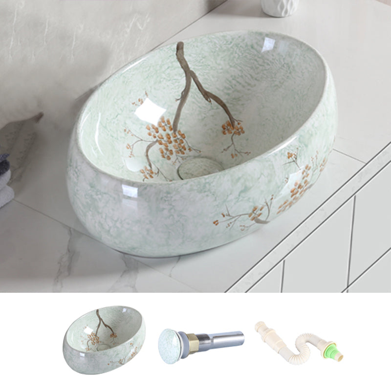Traditional Bathroom Sink with Single Faucet Hole Porcelain Round Vessel
