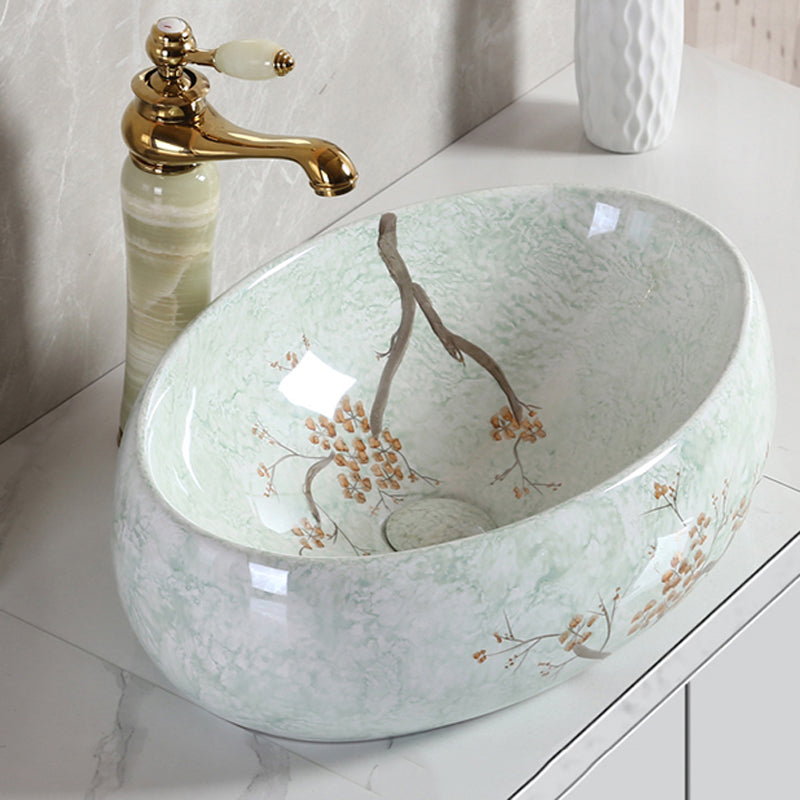Traditional Bathroom Sink with Single Faucet Hole Porcelain Round Vessel
