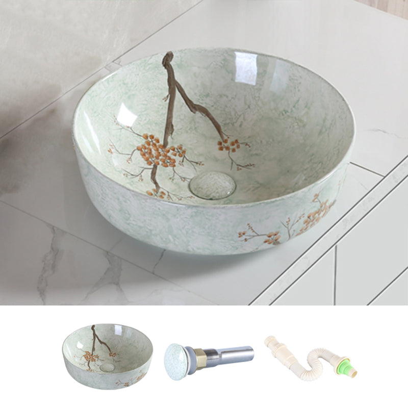 Traditional Bathroom Sink with Single Faucet Hole Porcelain Round Vessel