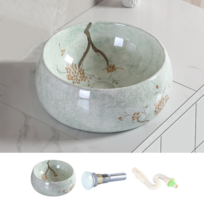 Traditional Bathroom Sink with Single Faucet Hole Porcelain Round Vessel