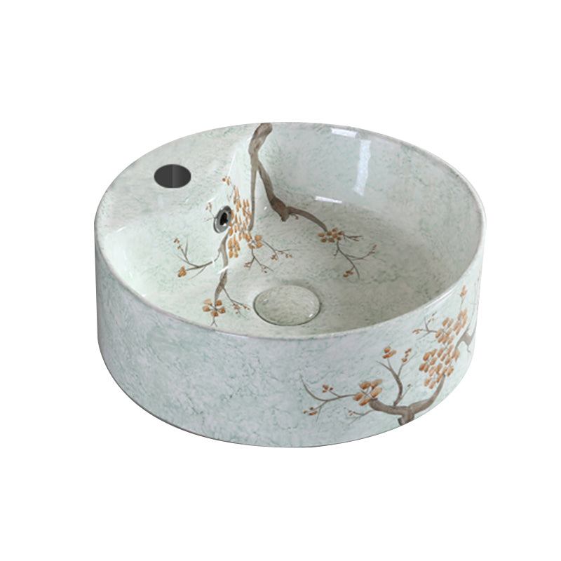 Traditional Bathroom Sink with Single Faucet Hole Porcelain Round Vessel
