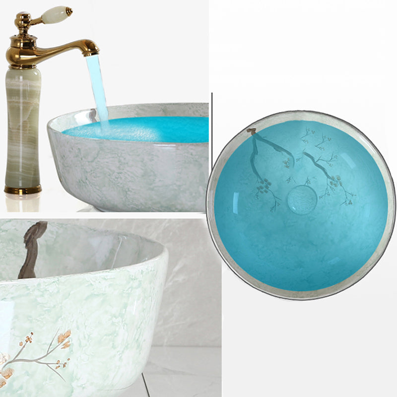 Traditional Bathroom Sink with Single Faucet Hole Porcelain Round Vessel