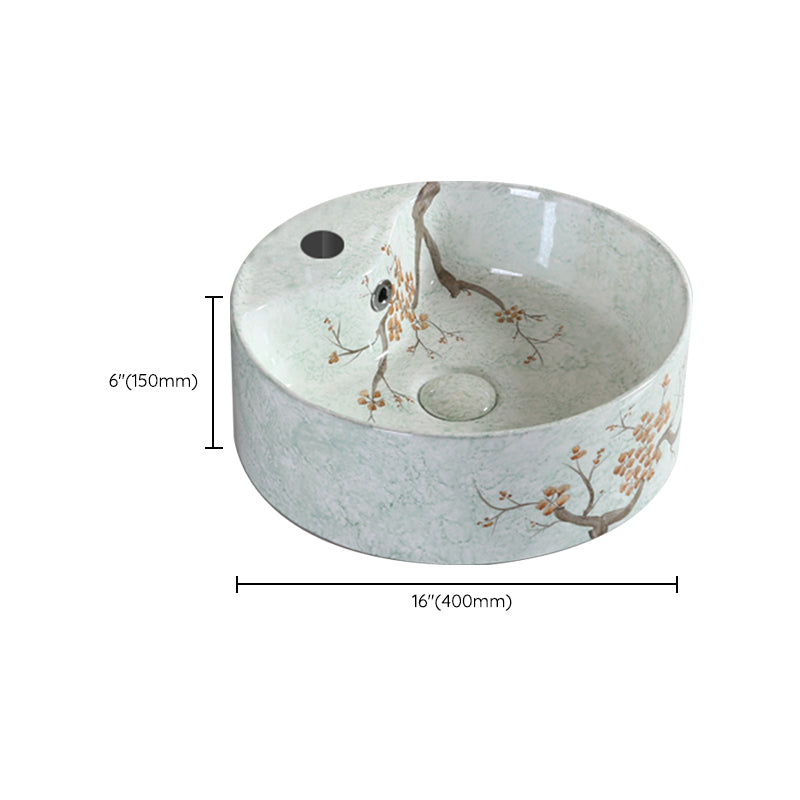 Traditional Bathroom Sink with Single Faucet Hole Porcelain Round Vessel