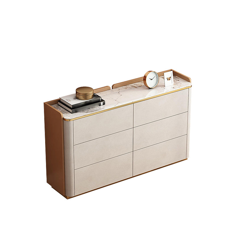 Glam Horizontal Stone Storage Chest Bedroom Chest in White with Drawers