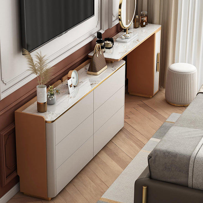 Glam Horizontal Stone Storage Chest Bedroom Chest in White with Drawers