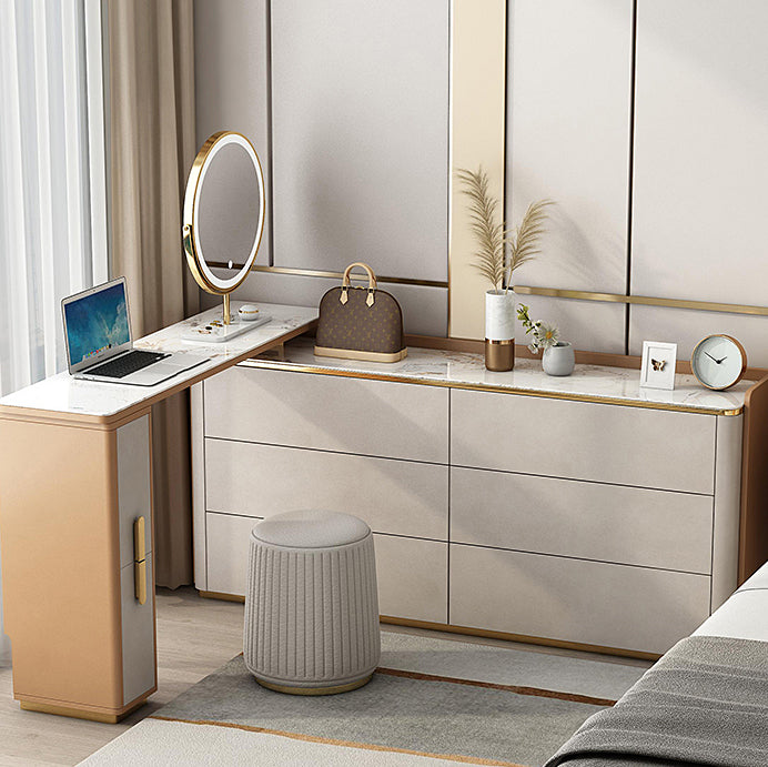 Glam Horizontal Stone Storage Chest Bedroom Chest in White with Drawers